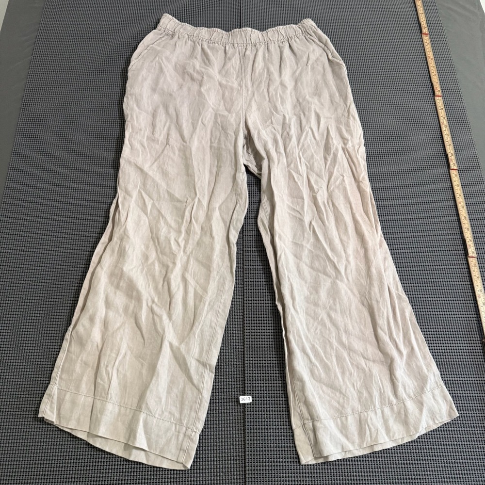 Tahari Womens Tan 100% Linen Wide Leg Elastic Waist Pants Size L